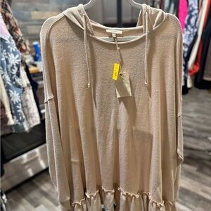 Easel Tan Hooded Tunic Sweater with Drawstring